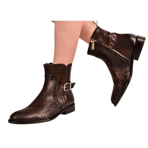 Franco Cuadra Women's Us 10 Mex 27 Brown Python Snake Skin Leather Ankle Boots - Picture 1 of 7